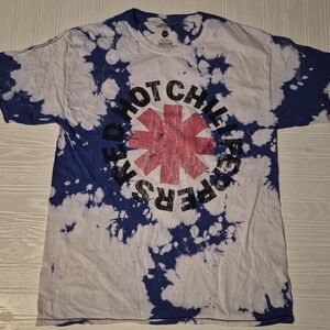 Red Hot Chili Peppers Mens Womens Blue White Tie Dye Shirt Red Logo Some Crackin